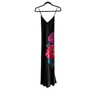 LA SENZA Sleeveless Floral Print Long Nightgown Black M